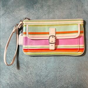 Coach Multicolor Striped Wristlet Clutch